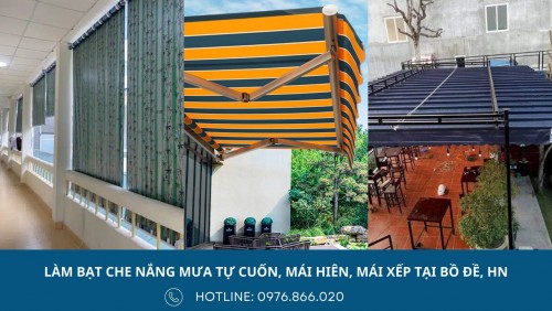Lắp đặt bạt che nắng mưa tự cuốn, mái hiên di động, bạt mái xếp cho ban công chung cư, nhà phố, bệnh viện, trường học, quán ăn tại Bồ Đề, Hà Nội