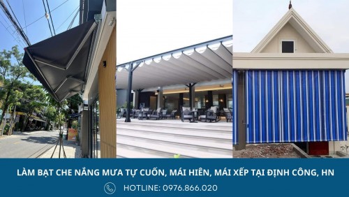 Lắp đặt bạt che nắng mưa tự cuốn, mái hiên di động, bạt mái xếp cho ban công chung cư, nhà phố, bệnh viện, trường học, quán ăn tại Định Công, Hà Nội