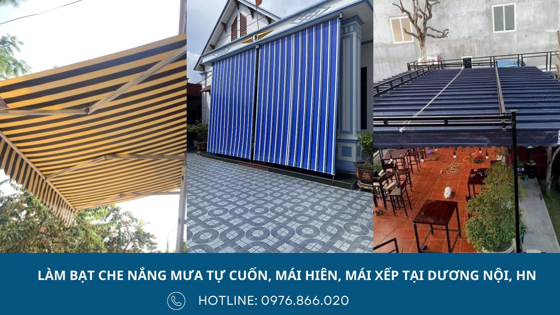 Lắp đặt bạt che nắng mưa tự cuốn, mái hiên di động, bạt mái xếp cho ban công chung cư, nhà phố, bệnh viện, trường học, quán ăn tại Dương Nội, Hà Nội