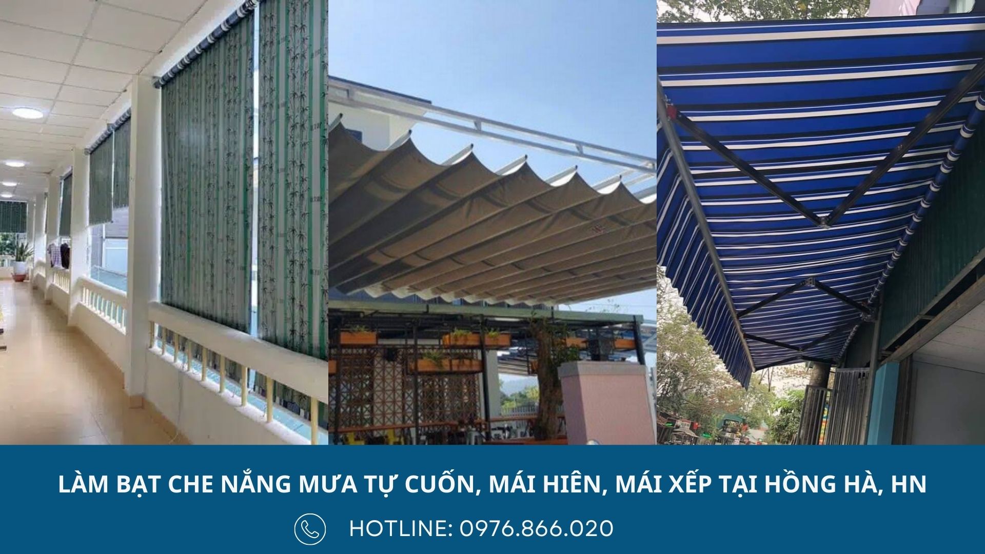 Lắp đặt bạt che nắng mưa tự cuốn, mái hiên di động, bạt mái xếp cho ban công chung cư, nhà phố, bệnh viện, trường học, quán ăn tại Hồng Hà, Hà Nội