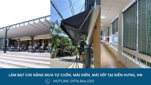 Lắp đặt bạt che nắng mưa tự cuốn, mái hiên di động, bạt mái xếp cho ban công chung cư, nhà phố, bệnh viện, trường học, quán ăn tại Kiến Hưng Hà Nội