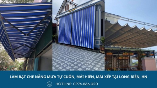 Lắp đặt bạt che nắng mưa tự cuốn, mái hiên di động, bạt mái xếp cho ban công chung cư, nhà phố, bệnh viện, trường học, quán ăn tại Long Biên, Hà Nội