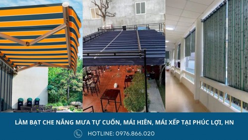 Lắp đặt bạt che nắng mưa tự cuốn, mái hiên di động, bạt mái xếp cho ban công chung cư, nhà phố, bệnh viện, trường học, quán ăn tại Phúc Lợi, Hà Nội