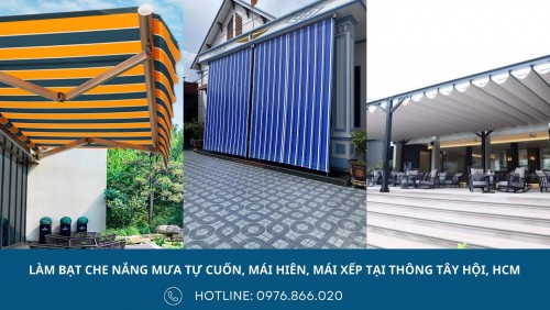 Lắp đặt bạt che nắng mưa tự cuốn, mái hiên di động, bạt mái xếp cho ban công chung cư, nhà phố, bệnh viện, trường học, quán ăn tại Phường Thông Tây Hội, Hồ Chí Minh