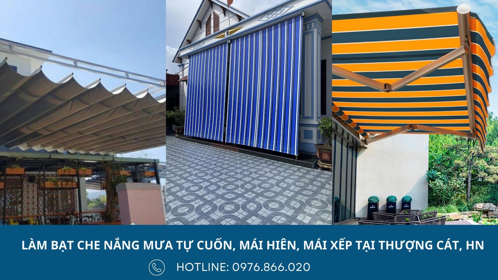 Lắp đặt bạt che nắng mưa tự cuốn, mái hiên di động, bạt mái xếp cho ban công chung cư, nhà phố, bệnh viện, trường học, quán ăn tại Thượng Cát, Hà Nội