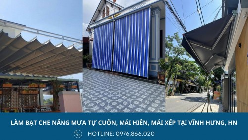 Lắp đặt bạt che nắng mưa tự cuốn, mái hiên di động, bạt mái xếp cho ban công chung cư, nhà phố, bệnh viện, trường học, quán ăn tại Vĩnh Hưng, Hà Nội